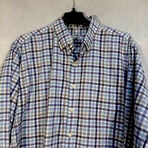 Peter Millar Men's XL Long Sleeve Button Up Blue Plaid Striped Shirt Preppy